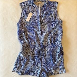 NWT Rebecca Taylor Sleeveless Leo Fever Romper Blue Crush Leopard Size 6